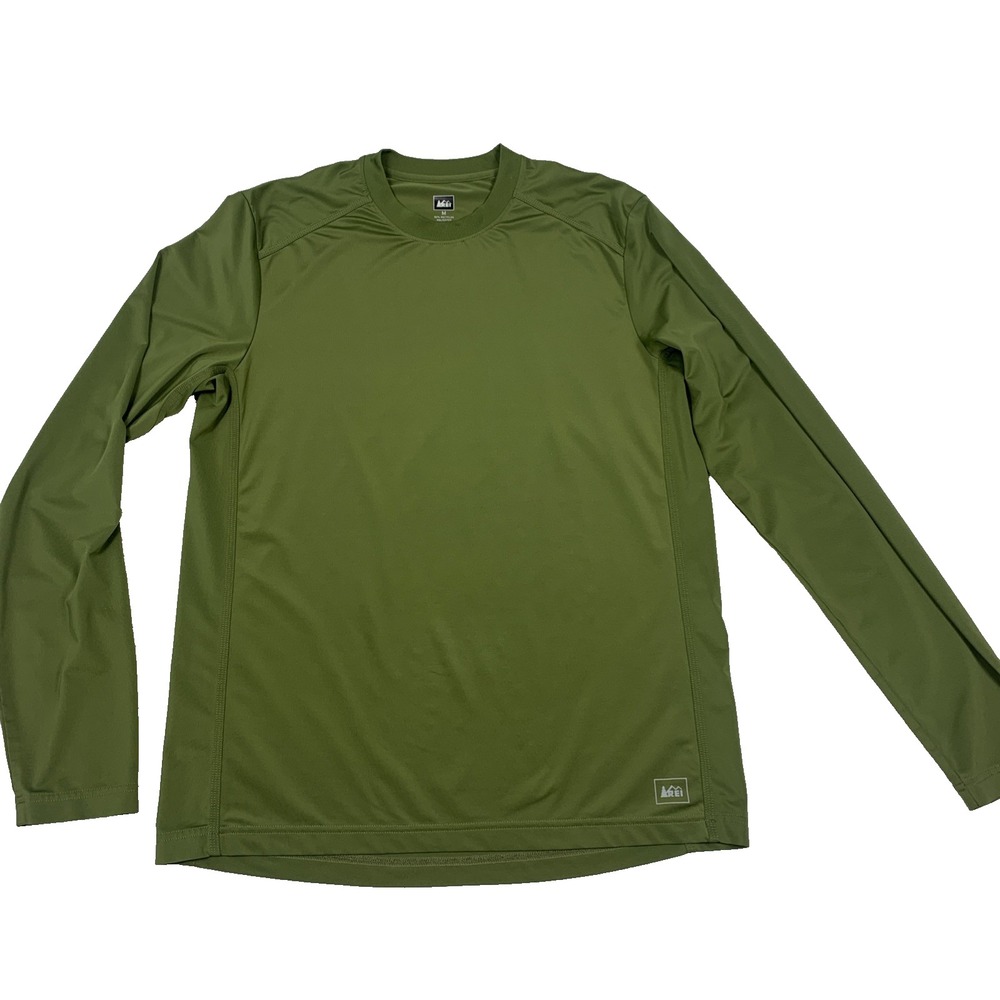 REI Co-Op Trail T Shirt Mens Medium Green Long Sleeve Hiking Stretch Tech Tee